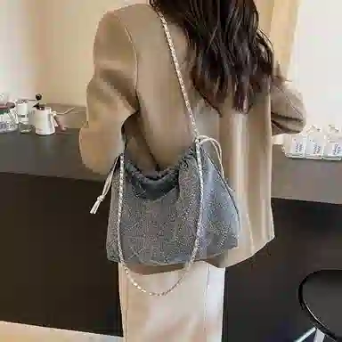 雅鹿 休闲简约日常通勤时尚百搭 牛仔布 单肩斜挎包 常规 女款 浅蓝色/深蓝色