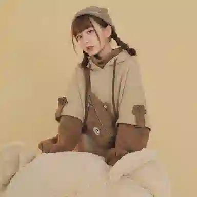 森女部落 假两件拼色拼接加绒长袖连帽卫衣 女款 棕色