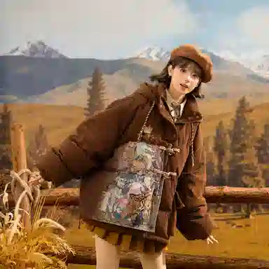 Sen Female Tribe Melard Vintage Oil Painting Series Down Jacket Brown