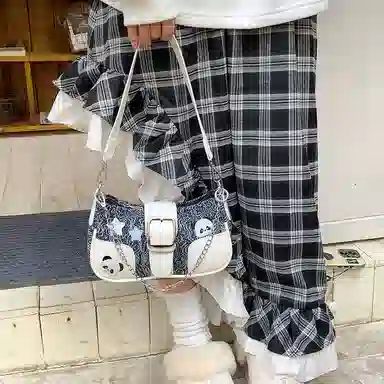 布依诺 可爱熊猫甜酷辣妹时尚质感通勤 牛津布 单肩包 女款 蓝色/黑色/浅蓝色