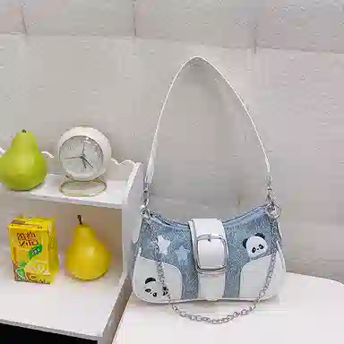 布依诺 可爱熊猫甜酷辣妹时尚质感通勤 牛津布 单肩包 女款 蓝色/黑色/浅蓝色