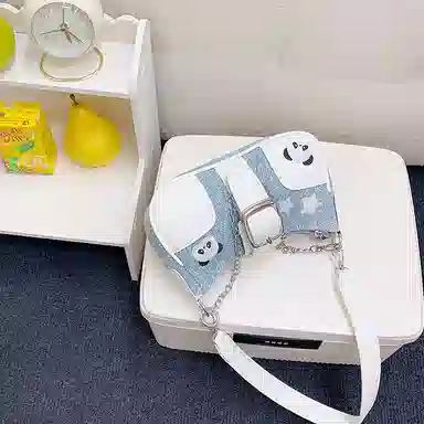 布依诺 可爱熊猫甜酷辣妹时尚质感通勤 牛津布 单肩包 女款 蓝色/黑色/浅蓝色