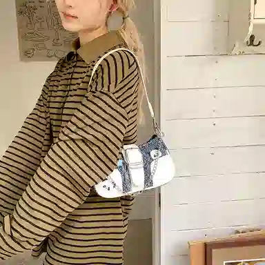 布依诺 可爱熊猫甜酷辣妹时尚质感通勤 牛津布 单肩包 女款 蓝色/黑色/浅蓝色