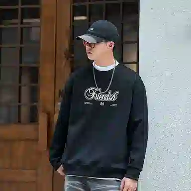 捷帕 韩系潮流纯色简约字母印花圆领套头长袖上衣美式高街宽松百搭保暖舒适学生日常休闲运动卫衣 男女同款