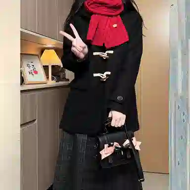 桴生 韩系纯色中长款牛角扣毛呢外套 小个子赫本风 学院风 简约高级感大衣 女款