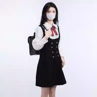 冰淇淋与鲸 纯色毛呢收腰无袖连衣裙 黑色