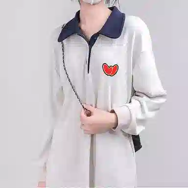 冰淇淋与鲸 休闲宽松开叉长袖连衣裙 燕麦灰色