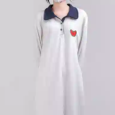 冰淇淋与鲸 休闲宽松开叉长袖连衣裙 燕麦灰色