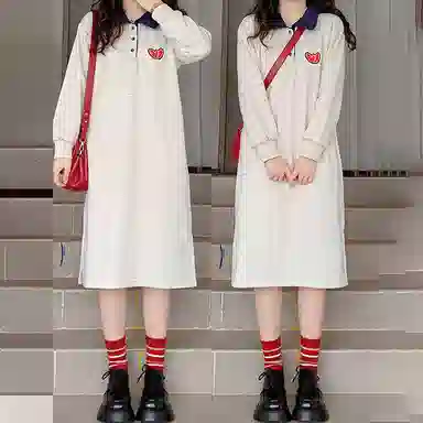 冰淇淋与鲸 休闲宽松开叉长袖连衣裙 燕麦灰色