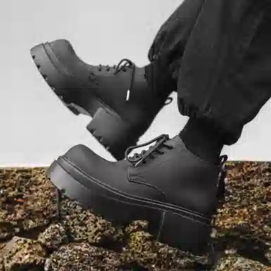 超纤皮 英伦风尚时尚舒适之选 短靴 男款 经典黑色