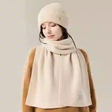 玖慕 毛绒两件套装秋冬女朋友生日送礼保暖精致礼盒 绵羊毛 绒线围巾 女款