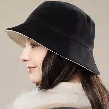 玖慕 秋冬 黑色保暖 涤纶 渔夫帽 女款