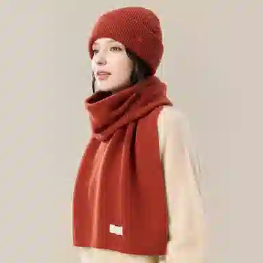 玖慕 毛绒两件套装秋冬女朋友生日送礼保暖精致礼盒 绵羊毛 绒线围巾 女款