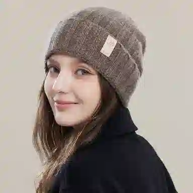 玖慕 秋冬韩版百搭加厚保暖夹花大头围针织奶奶 绵羊绒 绒线帽 女款