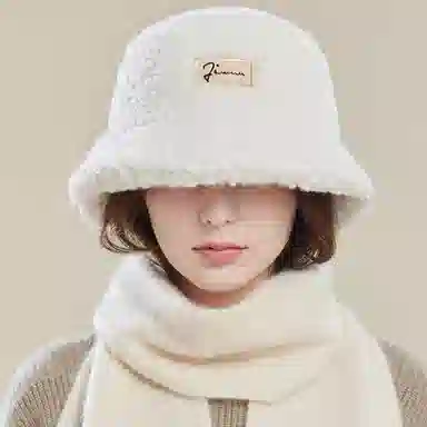 玖慕 秋冬韩版百搭加厚保暖防寒毛绒桶帽盆帽 渔夫帽 女款