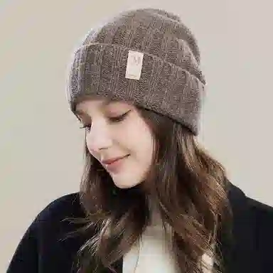玖慕 秋冬韩版百搭加厚保暖夹花大头围针织奶奶 绵羊绒 绒线帽 女款
