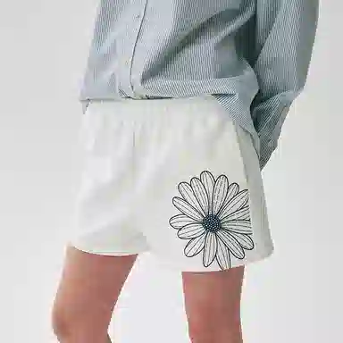 MARDI MERCREDI SS25 SWEAT SHORTS FLOWER_OATMEAL BLACK