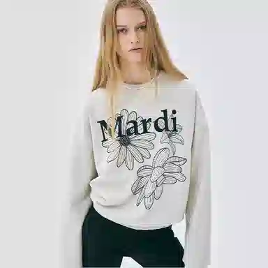 MARDI MERCREDI SS25 SWEATSHIRT TRIPLE FLOWER_OATMEAL BLACK