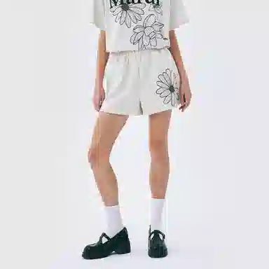 MARDI MERCREDI SS25 SWEAT SHORTS FLOWER_OATMEAL BLACK