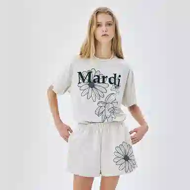 MARDI MERCREDI TSHIRT TRIPLE FLOWER_OATMEAL BLACK SS25T