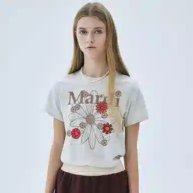 MARDI MERCREDI SS25 SLIM TSHIRT FLOWERMARDI BLOSSOM_OATMEAL T