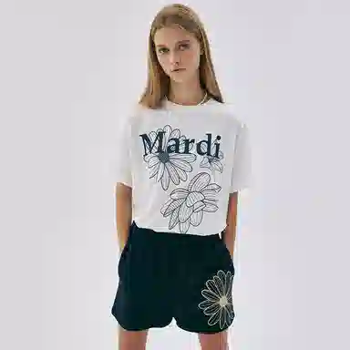 MARDI MERCREDI TSHIRT TRIPLE FLOWER_IVORY NAVY SS25T