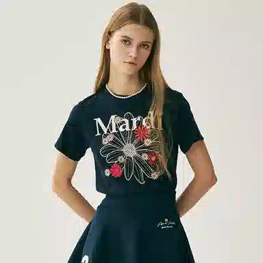 MARDI MERCREDI SS25 SLIM TSHIRT FLOWERMARDI BLOSSOM_NAVY IVORY T