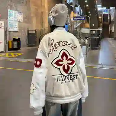 美式复古高街潮流字母刺绣宽松百搭运动休闲夹克外套棒球服 男女同款