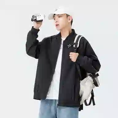 布客行 休闲宽松机车教练落肩风纯色单品夹克 男女同款