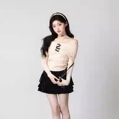 花铃太太 一字领蝴蝶结镂空针织衫 女款