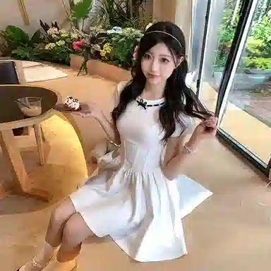 花铃太太 圆领修身中长款短袖连衣裙 女款