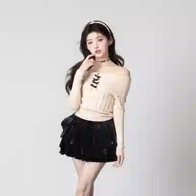 花铃太太 一字领蝴蝶结镂空针织衫 女款