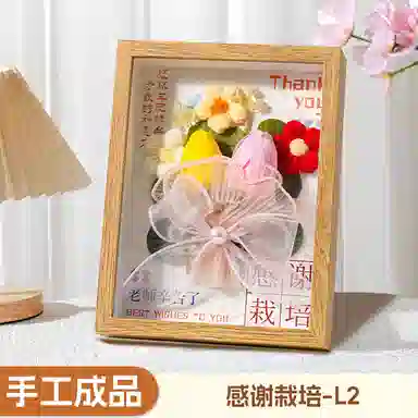 万童乐 针织花木制相框桌面摆件装饰永生花针织花束 实用高级感创意 其他手工制作