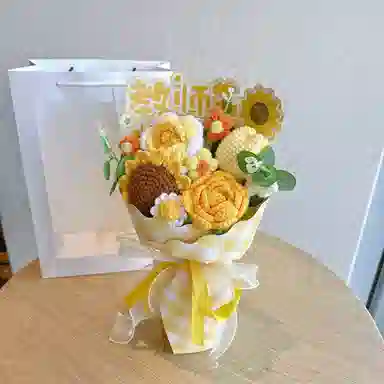万童乐 毛线花束仿真花向日葵混搭 手工针织拍照手捧花针织花 玩偶周边