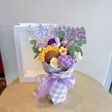 万童乐 毛线花束仿真花向日葵混搭 手工针织拍照手捧花针织花 玩偶周边