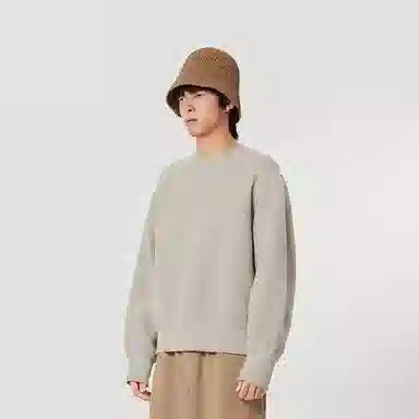 速写 纯色宽松舒适简约通勤日常休闲圆领套头卫衣 男女同款 黑色驼杏色