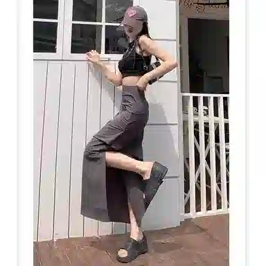 桴生 欧美风设计感开叉修身包臀通勤半身裙休闲长裙 女款