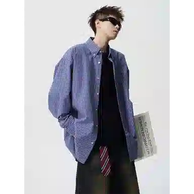 PANDA ADEVIL Classic Plaid Shirt Blue