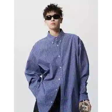 PANDA ADEVIL Classic Plaid Shirt Blue