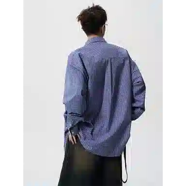 PANDA ADEVIL Classic Plaid Shirt Blue