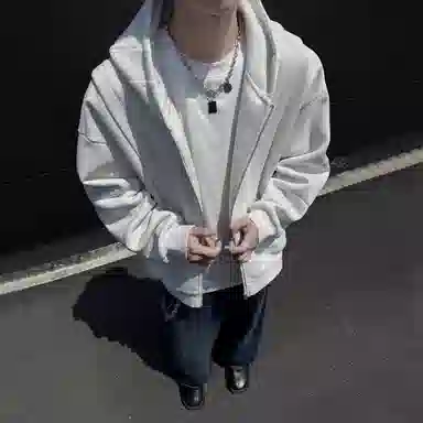 悍戈 美式高街纯色宽松解构拼接连帽情侣春秋季潮流百搭运动长袖拉链开衫卫衣 男女同款