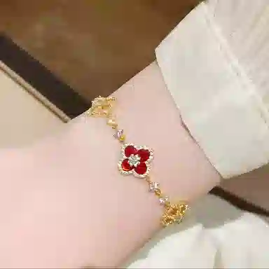 正大福 星芒满天星 四叶草精致轻奢简约高级感森系甜美温柔气质氛围感 合金 手链 男女同款情侣款