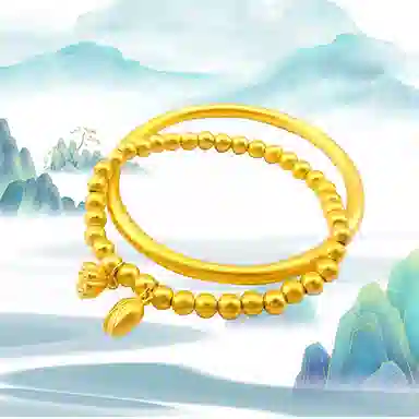 华髻 新中式古法传承两世欢蓬莱 国风古法传承美美莲心蓬莱叠戴转运珠 高级感复古民族风 合金 手镯 女款