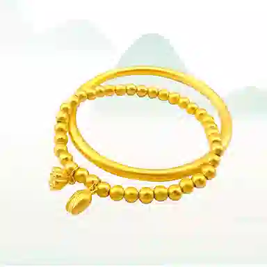 华髻 新中式古法传承两世欢蓬莱 国风古法传承美美莲心蓬莱叠戴转运珠 高级感复古民族风 合金 手镯 女款