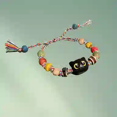 华髻 新中式串珠猫咪 轻奢小众高级设计感 陶瓷 手链 男女同款情侣款