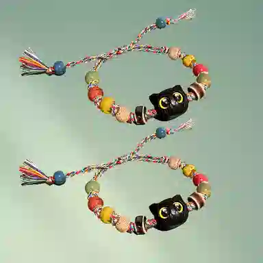 华髻 新中式串珠猫咪 轻奢小众高级设计感 陶瓷 手链 男女同款情侣款