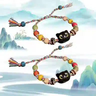 华髻 新中式串珠猫咪 轻奢小众高级设计感 陶瓷 手链 男女同款情侣款