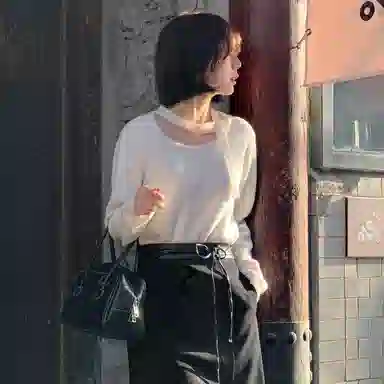 法儿家 飘带韩系毛衣打底衫针织衫 女款