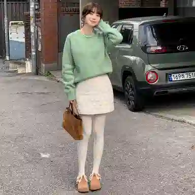 法儿家 小个子高腰菱格宽松休闲短裙 女款