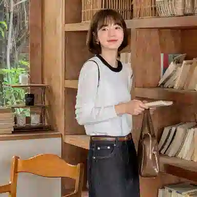 法儿家 韩系慵懒修身圆领针织衫 女款